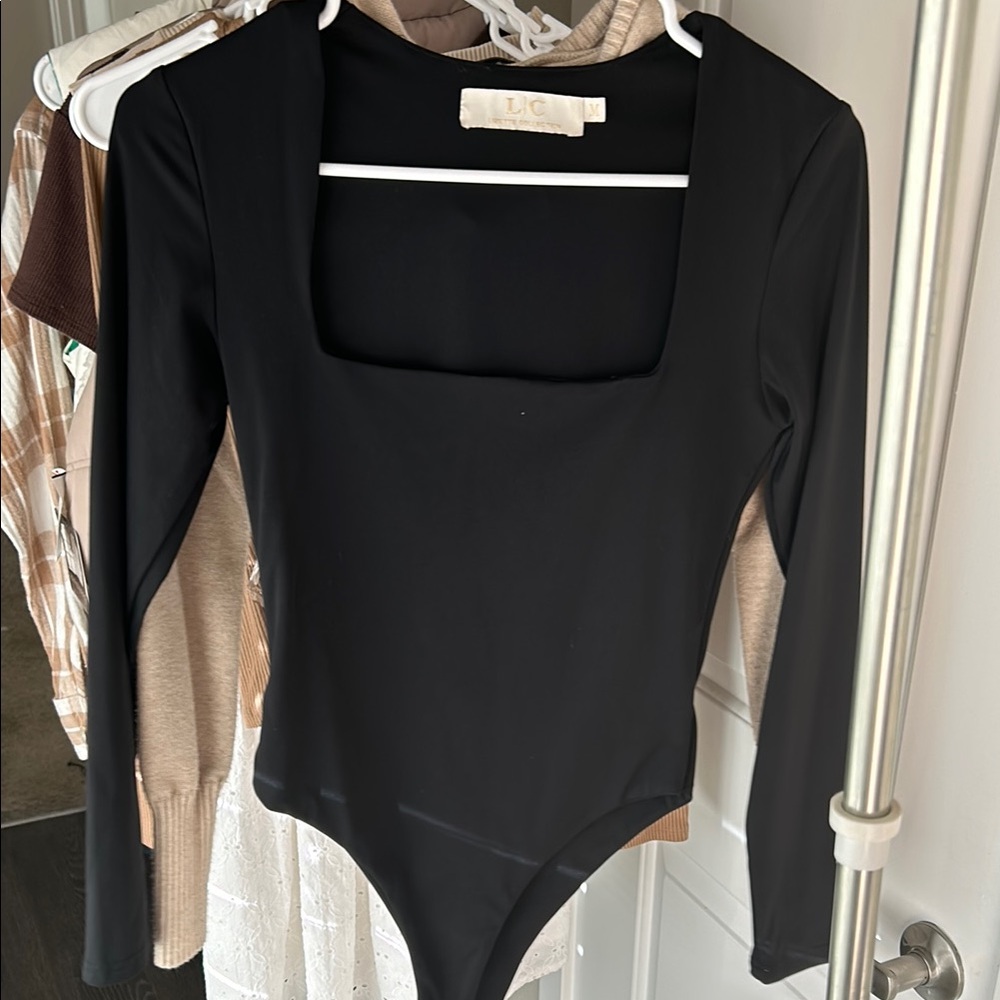 Black Square Neck Bodysuit